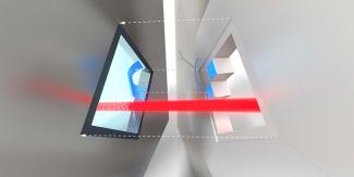 Artist's conception of the microwave-to-optical converter.