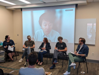 From left to right: JILA postdoc Rachael Merritt, former JILAn and W. M. Keck Lab Director Curtis Biemborn, JILA Fellow Margaret Murnane, JILA Fellow Graeme Smith, JILA Fellow Shuo Sun (virtual), and JILA postdoc Jake Higgins